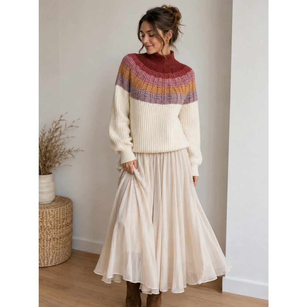 Maurices Womens Sweater Size Medium Neutrals Boho Cottage Core Cozy Vibes